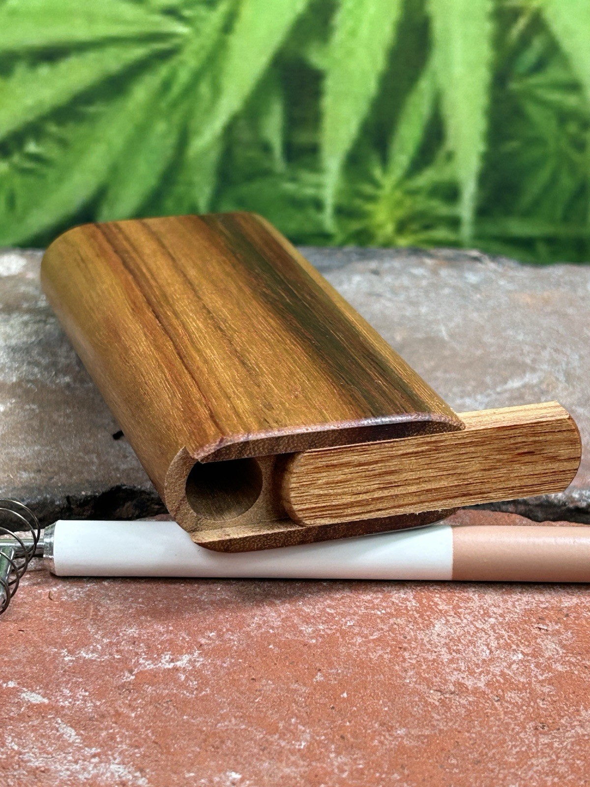 Exotic Wood Stashbox/ Dugout- Figured Canary / Poker, Bat & Extra Spring – USA