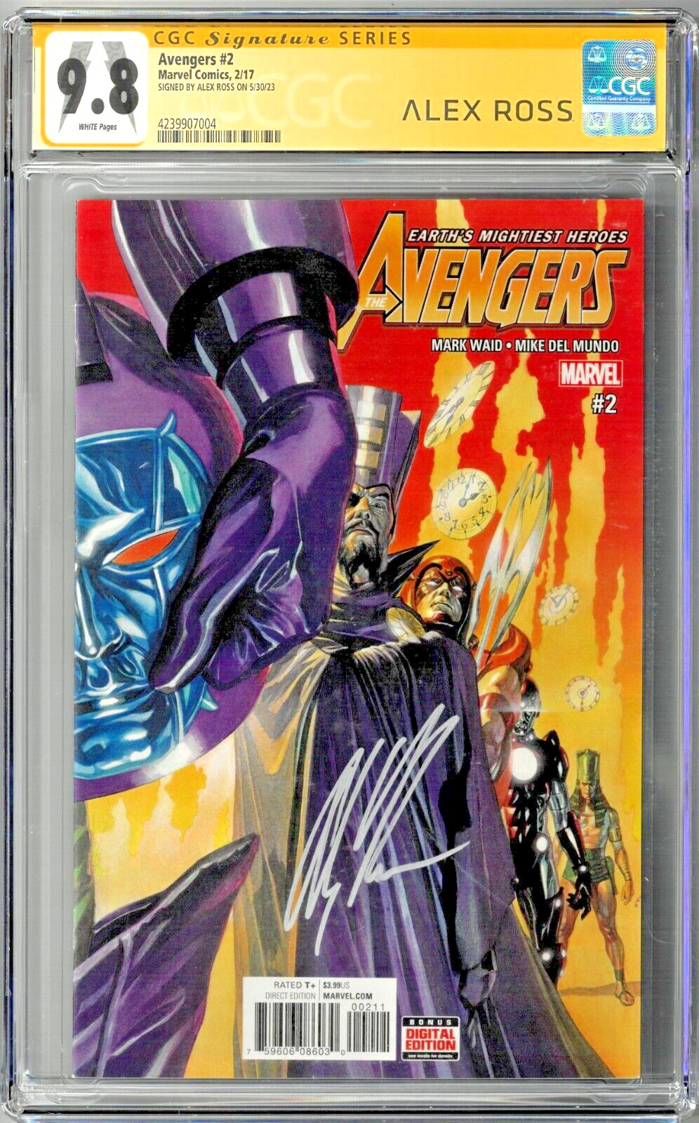 Avengers #2 CGC SS 9.8 (Feb 2017, Marvel) Mark Waid Story, Signed by Alex Ross,