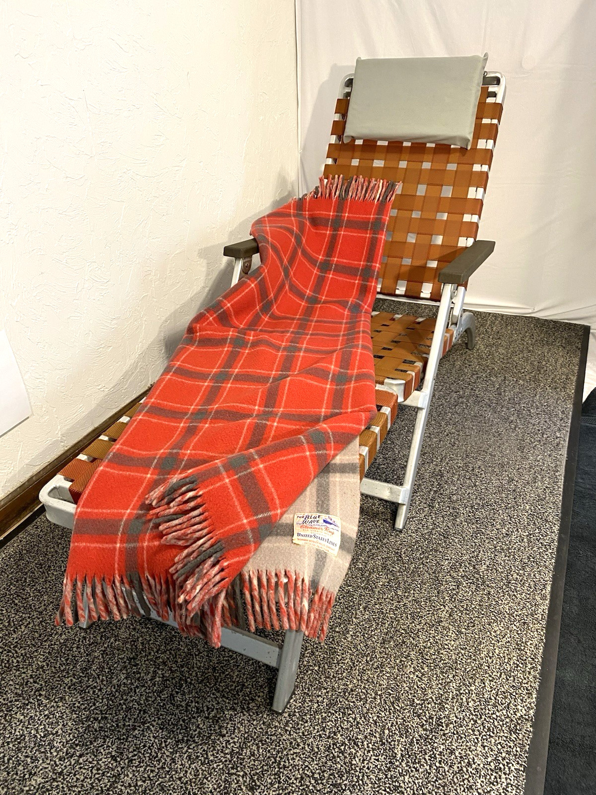 SS United States Deck Chair with Wool Deck Blanket and Head Rest Pillow