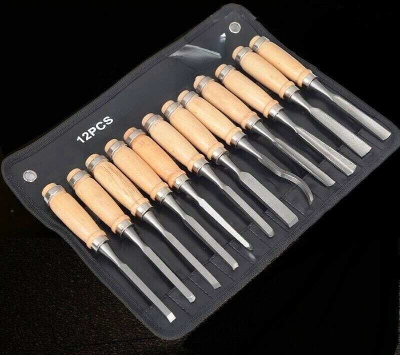 12Pcs 1Set Hand Wood Carving Chisel Knife Chip Detail Carpentry Woodworking Tool