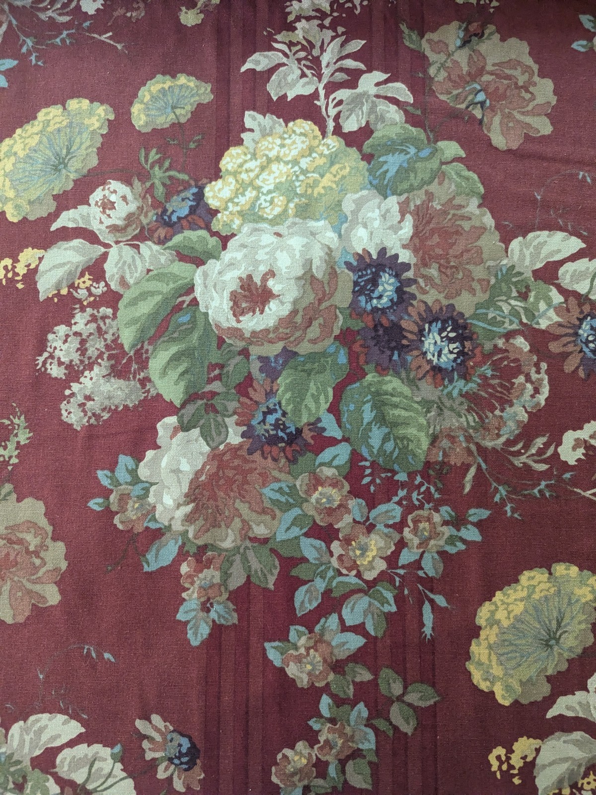 Vtg Portfolio Floral Upholstery Fabric Deep Red 6+ Yds French Country Cottage
