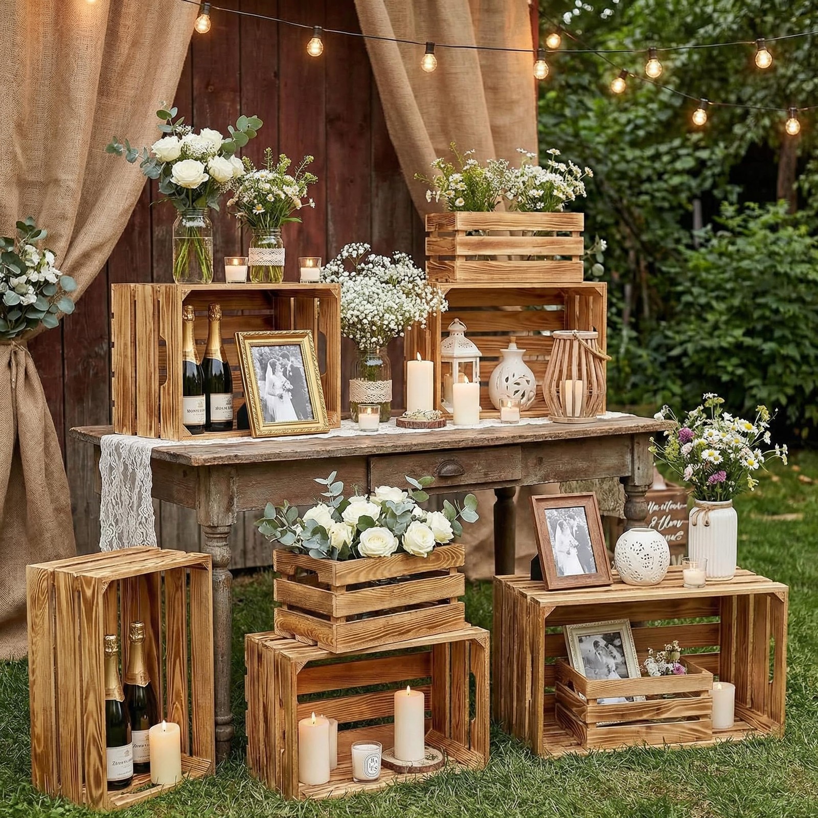 Set of 6 Decorative Wood Crates for Display, 6 Size Farmhouse Wooden Baskets …