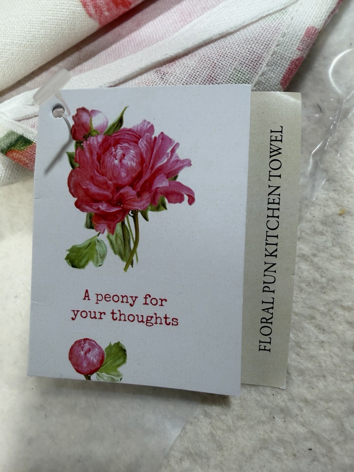 Primitives By Kathy Peony Kitchen Towel Floral Cottagecore Linen Blend NWT