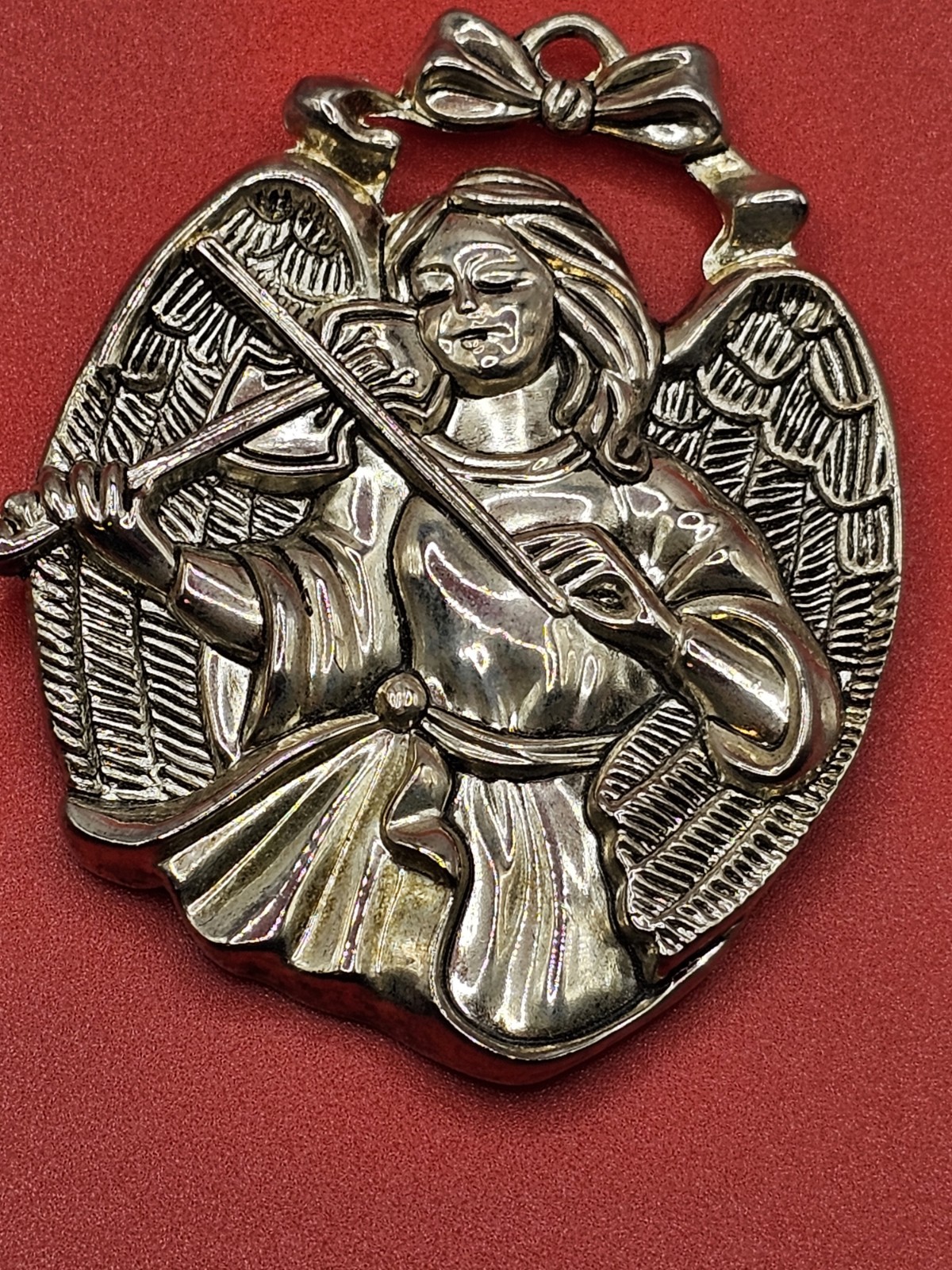 GORHAM SILVER PLATE ANGEL PLAYING the VIOLIN CHRISTMAS ORNAMENT 2.5″ PRE-OWNED