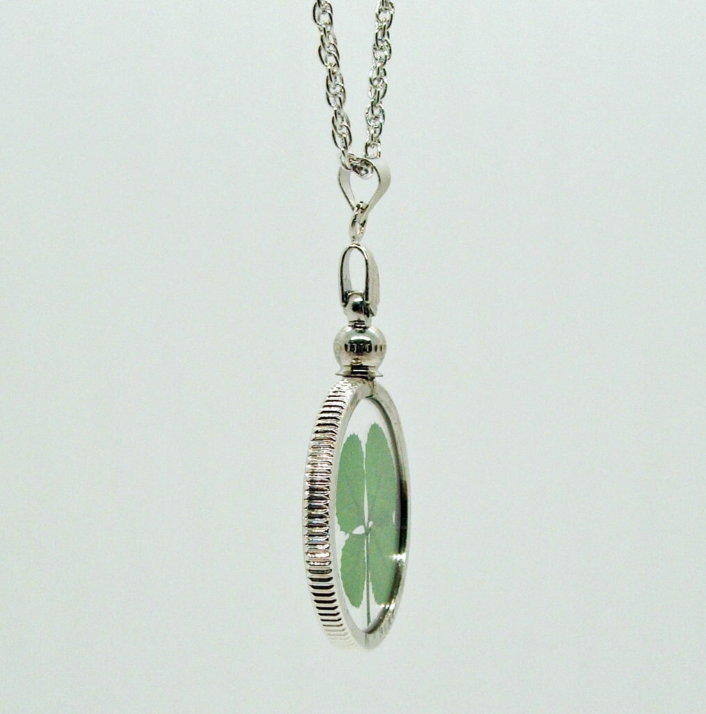 Good Luck Charm Silver Necklace with a Real Four Leaf Clover Item SN-4J