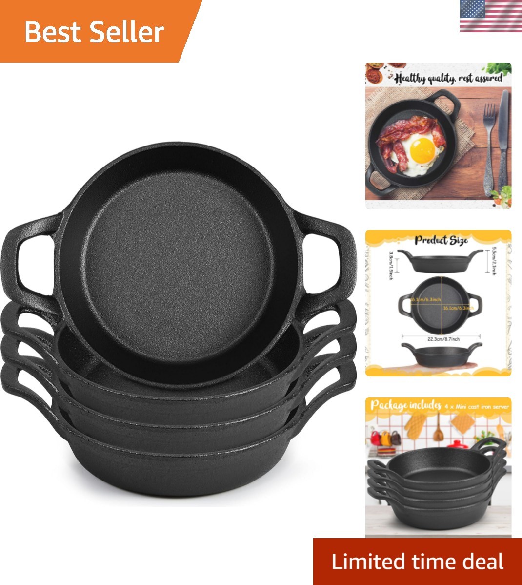 Mini Cast Iron Skillets 6.3 x 6.3 x 1.5 Inch Cast Iron Pan Small Ramekin Set …