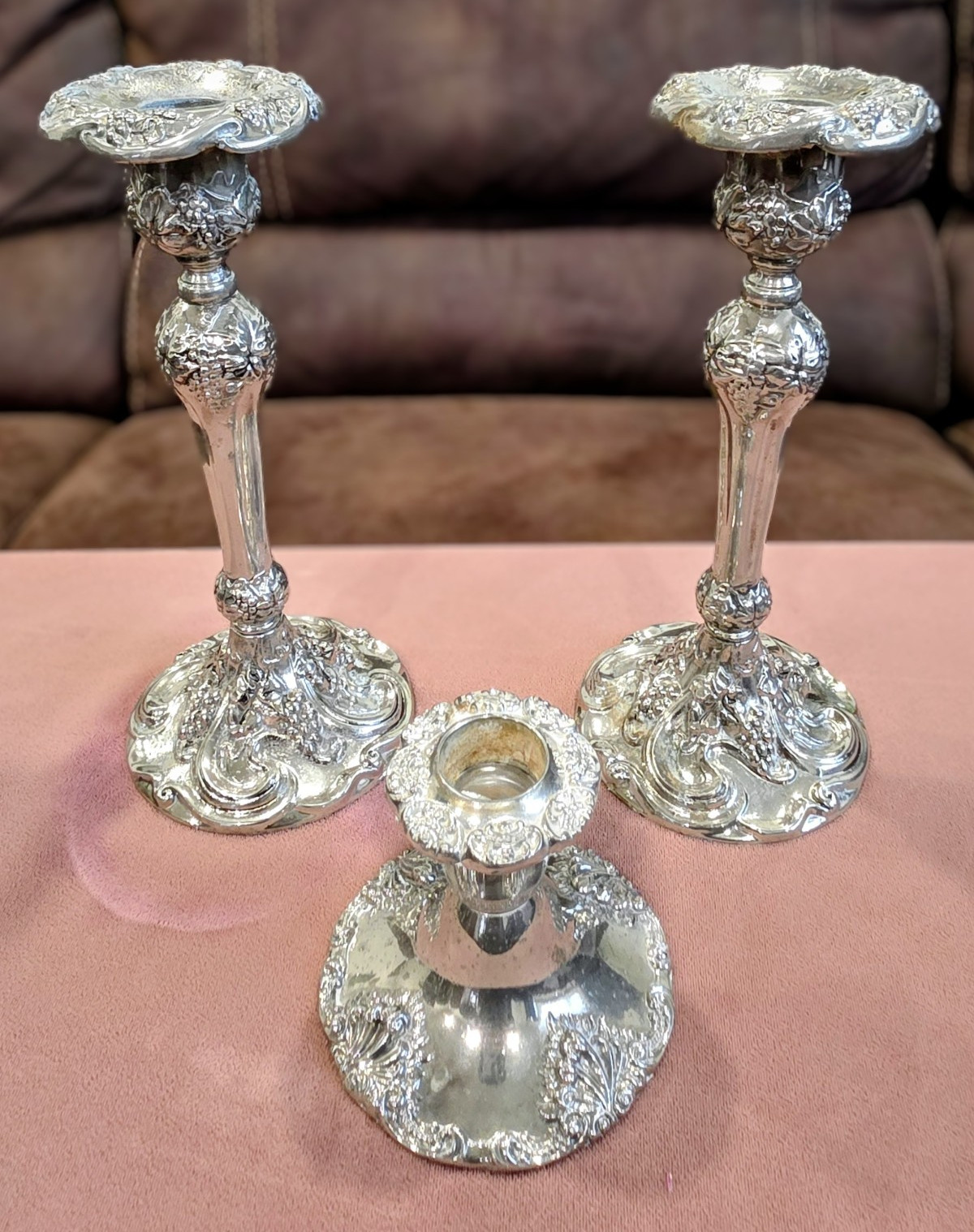 Vintage Godinger Style Silver Plated Candlestick Holders – Set Of 3