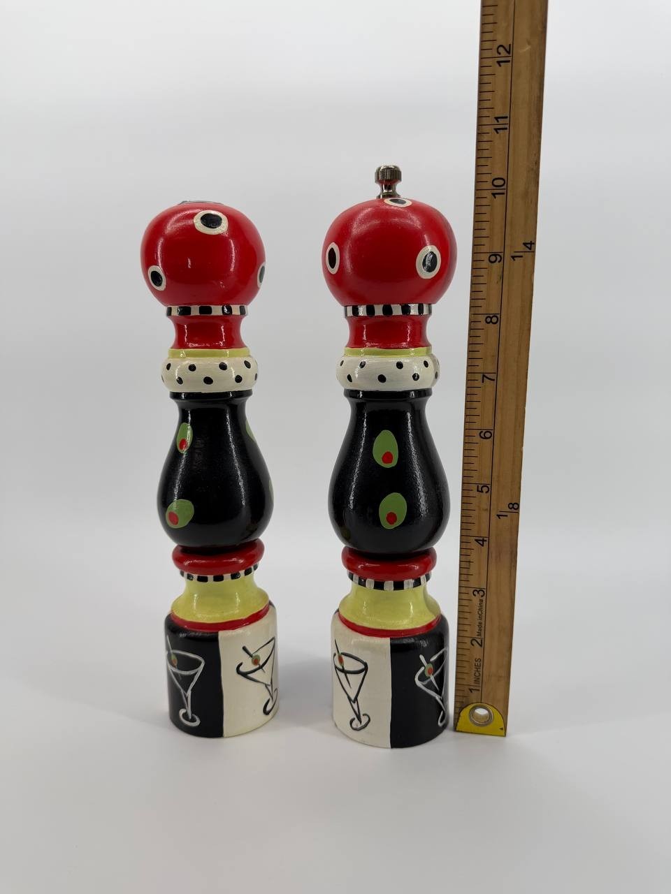 Jessie MC Wooden Salt & Pepper Grinder Set Hand Painted Martini Design