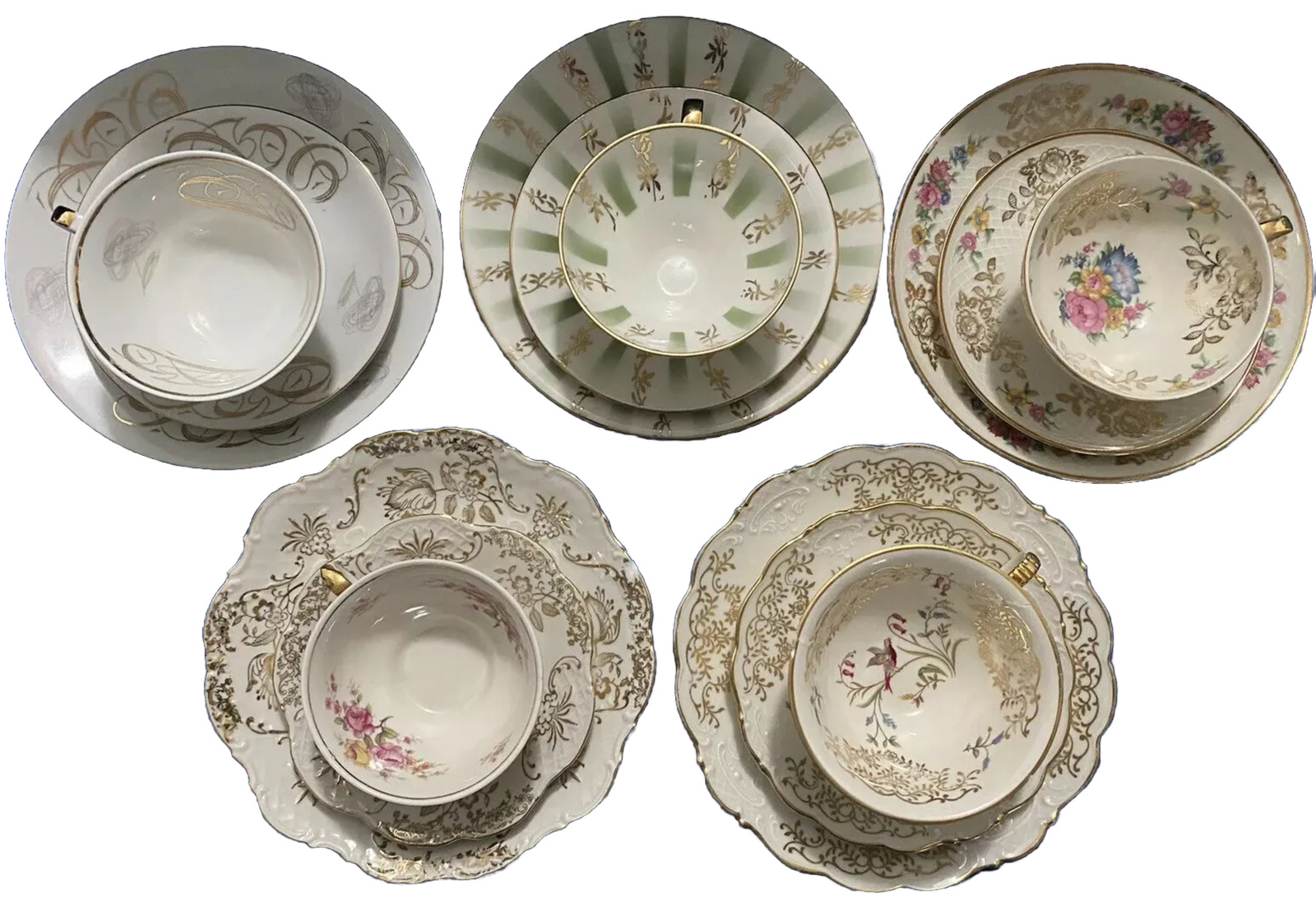 ANTIQUE TEA SETS- 3 Piece-Cup, Saucer,Sandwich Plates-5-Bavarian Fine China VTG
