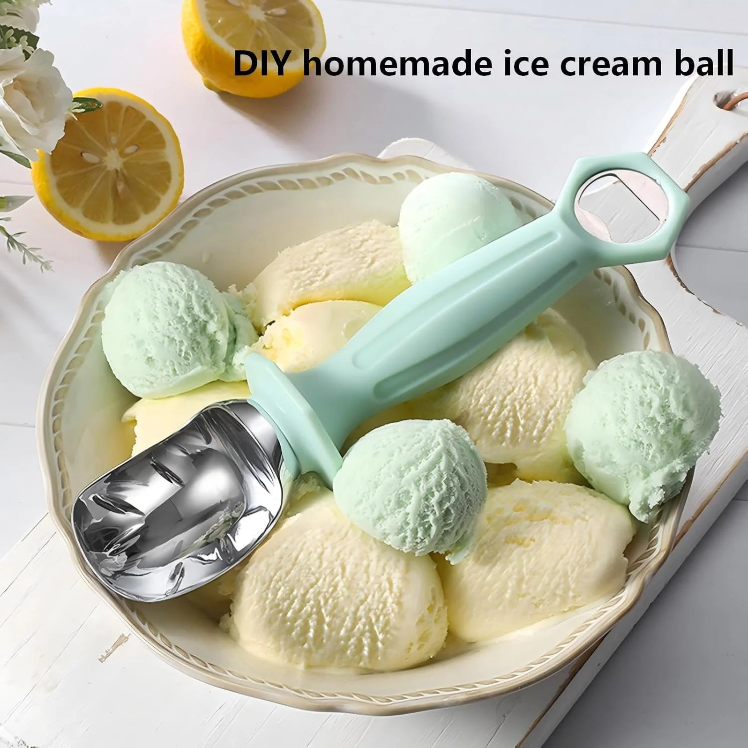 Ice Cream Toppings, Ice Cream Scoop with Bottle Opener,8.66 Inch,Green. | Heavy-