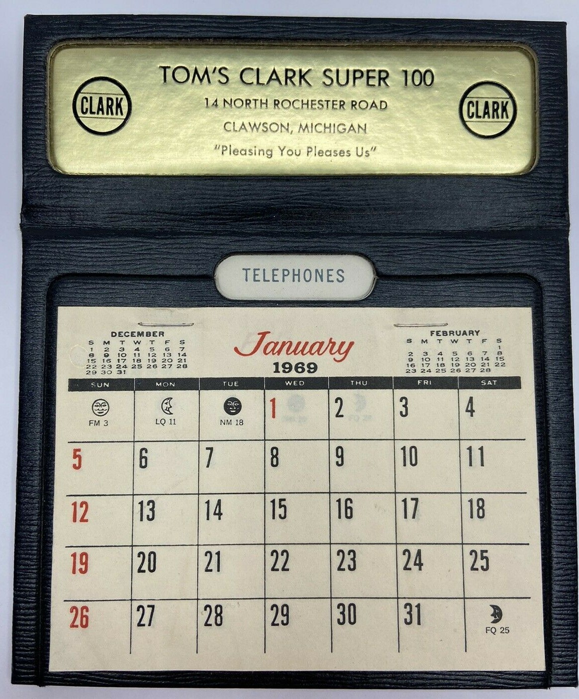 CLARK Gas Station 1969 Calendar clawson michigan TOMS CLARK SUPER 100 TELEPHONE