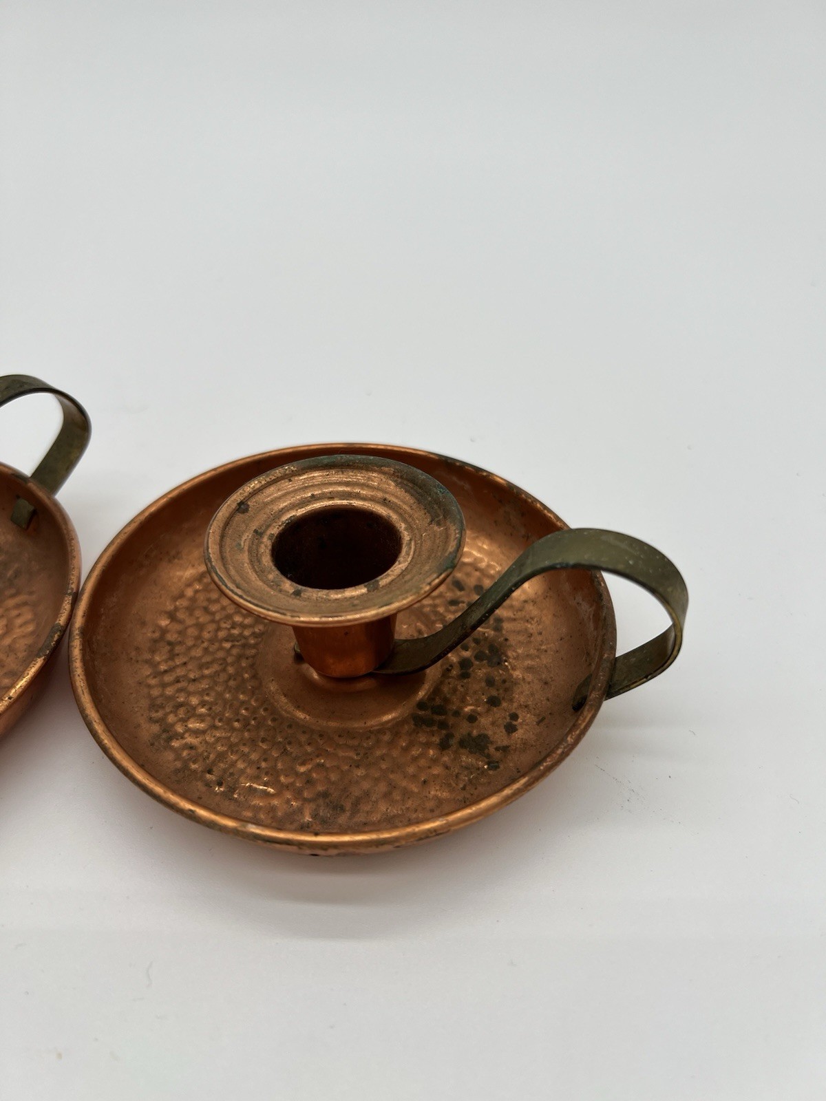 Vintage Coppercraft Guild Copper & Brass Chamberstick Candle Holders Pair Patina