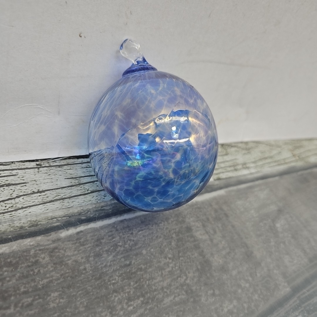 Irridescent Orb • Hand Blown Glass Ornament • Blue/Purple Ball [122]