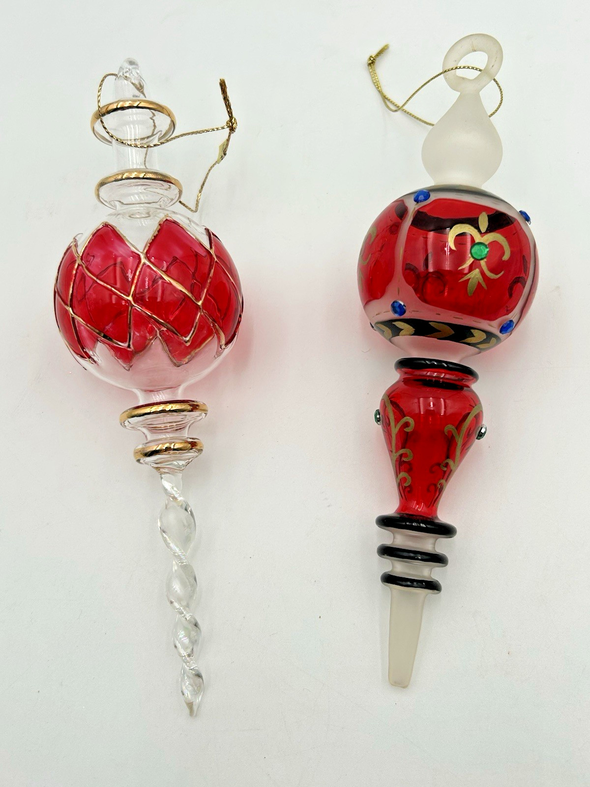 Vintage Egyption Glass Christmas Ornaments Set Multicolor Round Teardrop
