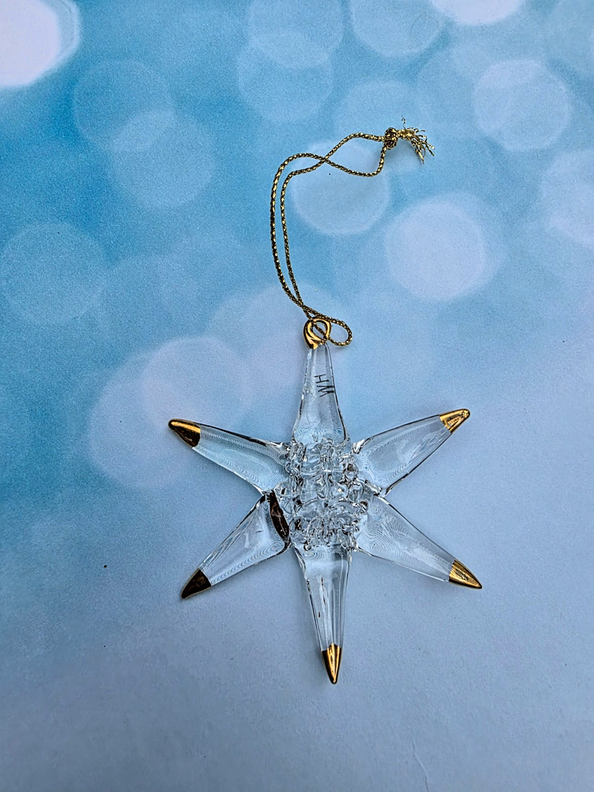 Clear Gold Trim Spun Glass Star Christmas Ornament 3″