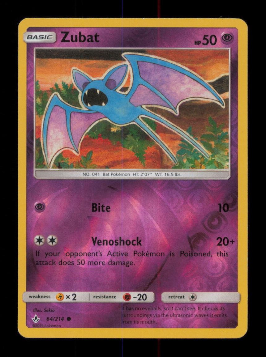 REVERSE HOLO ZUBAT COMMON 64/214 HP POKEMON