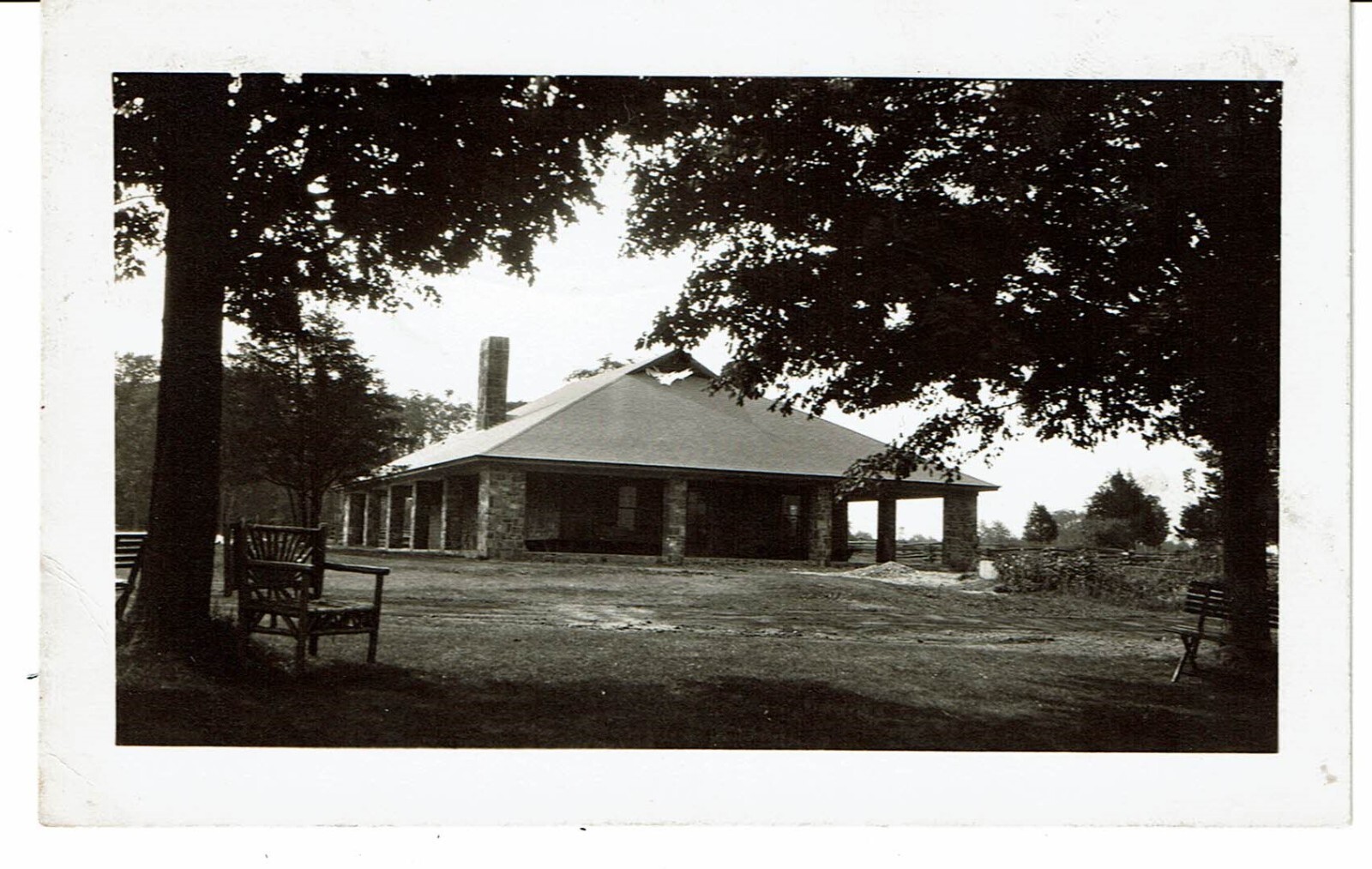 vintage 1935 home house rural suburbs trees RPPC photo postcard Adirondack style