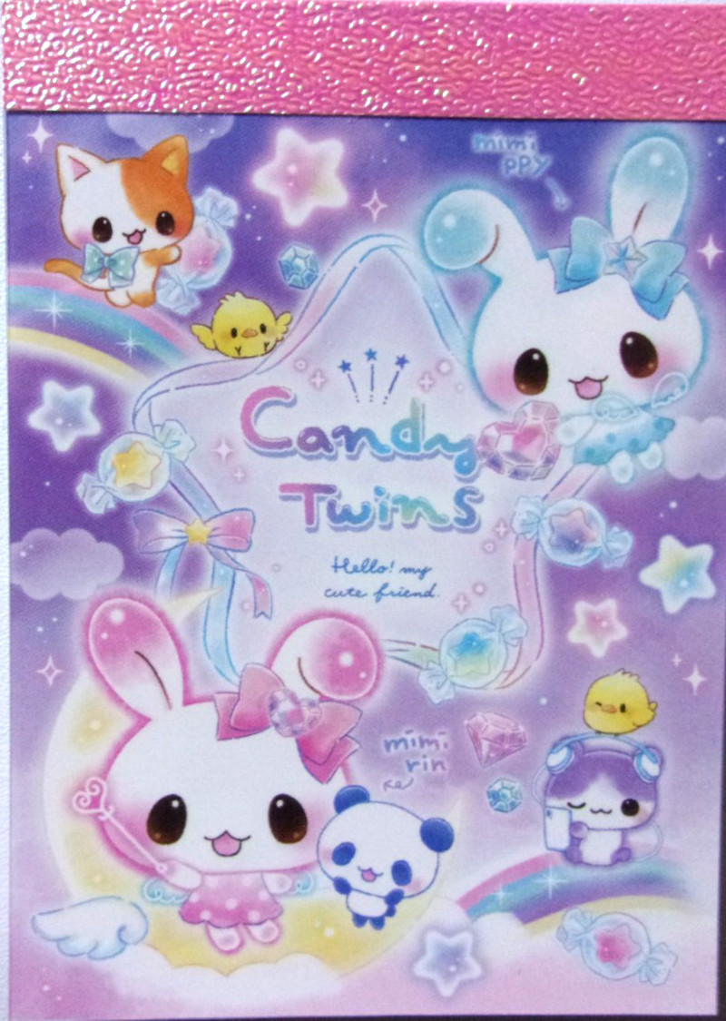 Q-LIA Candy Twins Rabbit Cat Animal Mini Memo Pad Made in Japan 70 sheets