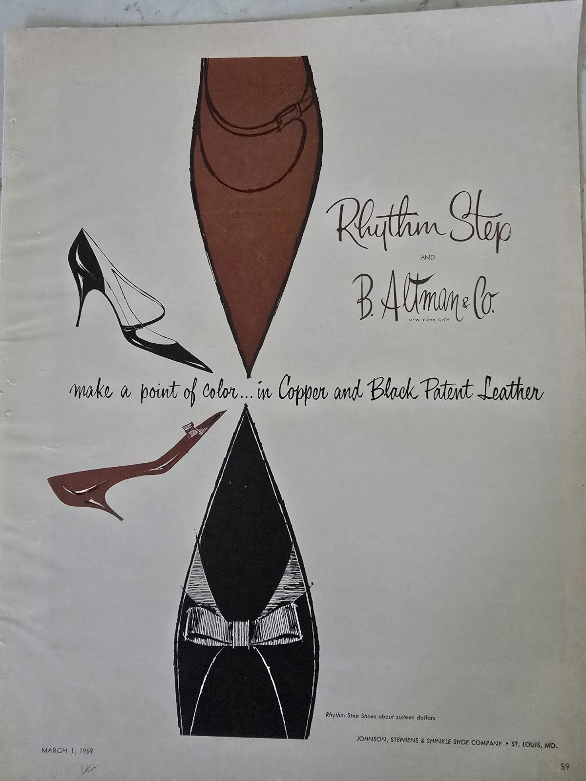 1959 Women’s Rhythm Step And B. Altman & Co. Vintage Fashion Art Ad