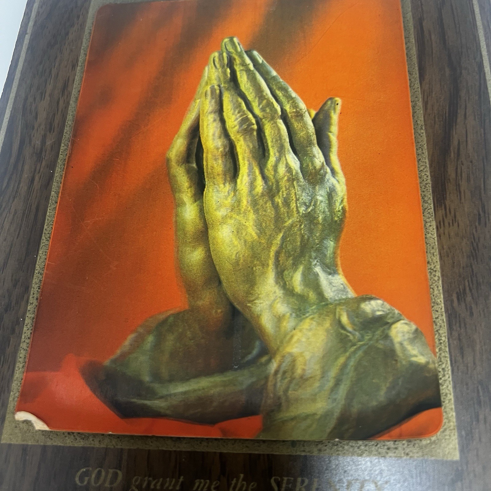 Albrecht Dürer Praying Hands 3D Serenity Prayer Wooden Plaque Religious Hologram