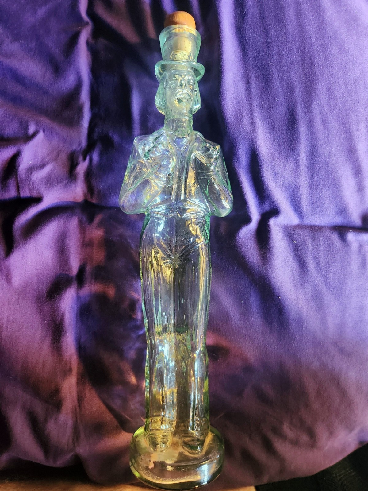 Vintage Abe Lincoln / Uncle Sam Glass Decanter. Made in Spain. 15″