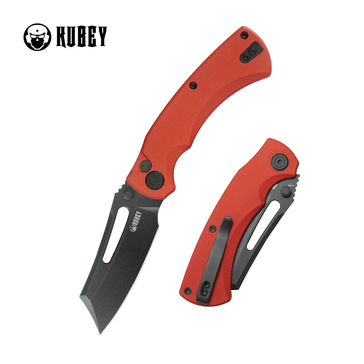 Kubey Dheo Button Lock Red G10 Folding 14C28N Wharncliffe Pocket Knife 378C