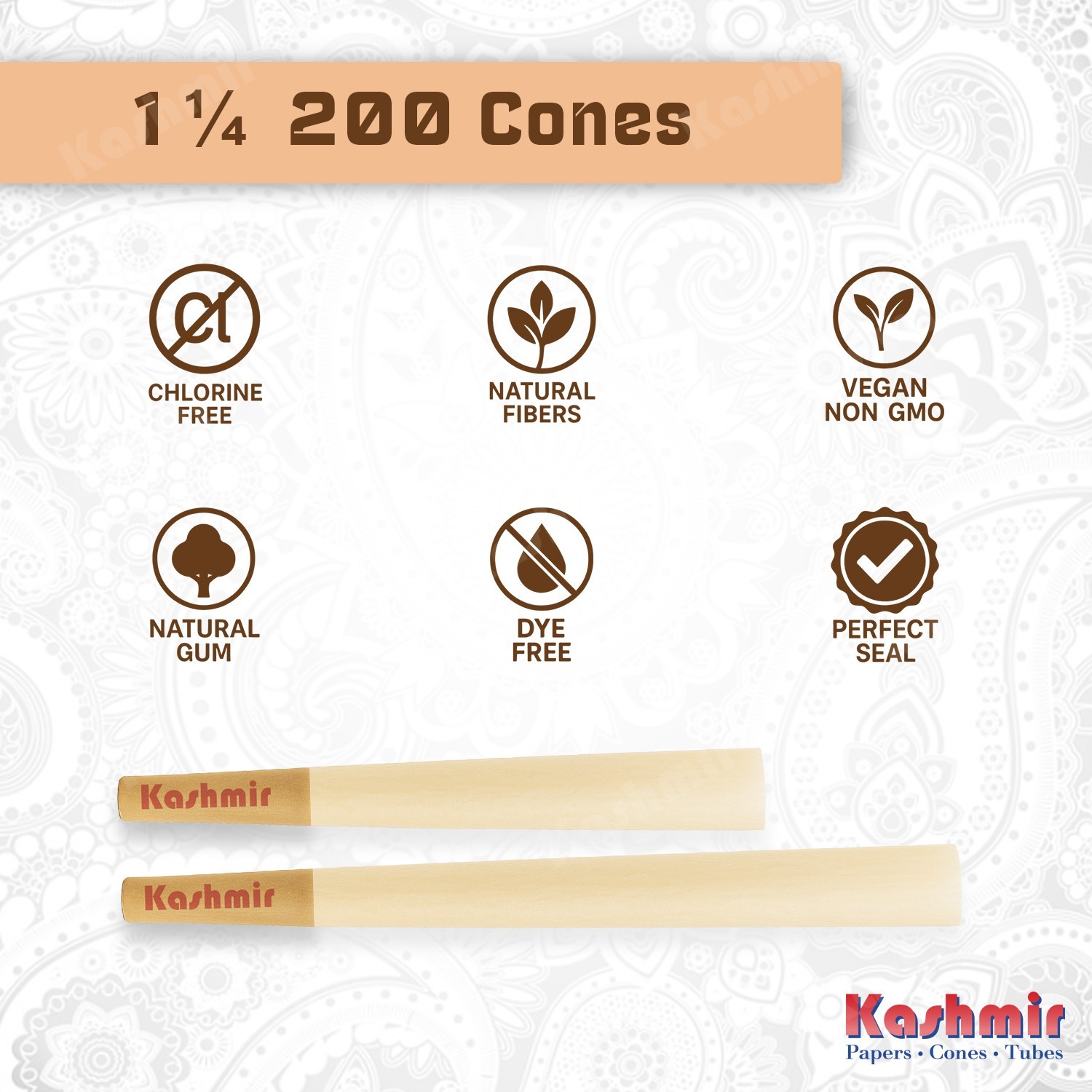 Kashmir Pre Rolled Cones 200 Ct Jar 1 1/4 Size Ultrathin Rolling Papers Cones