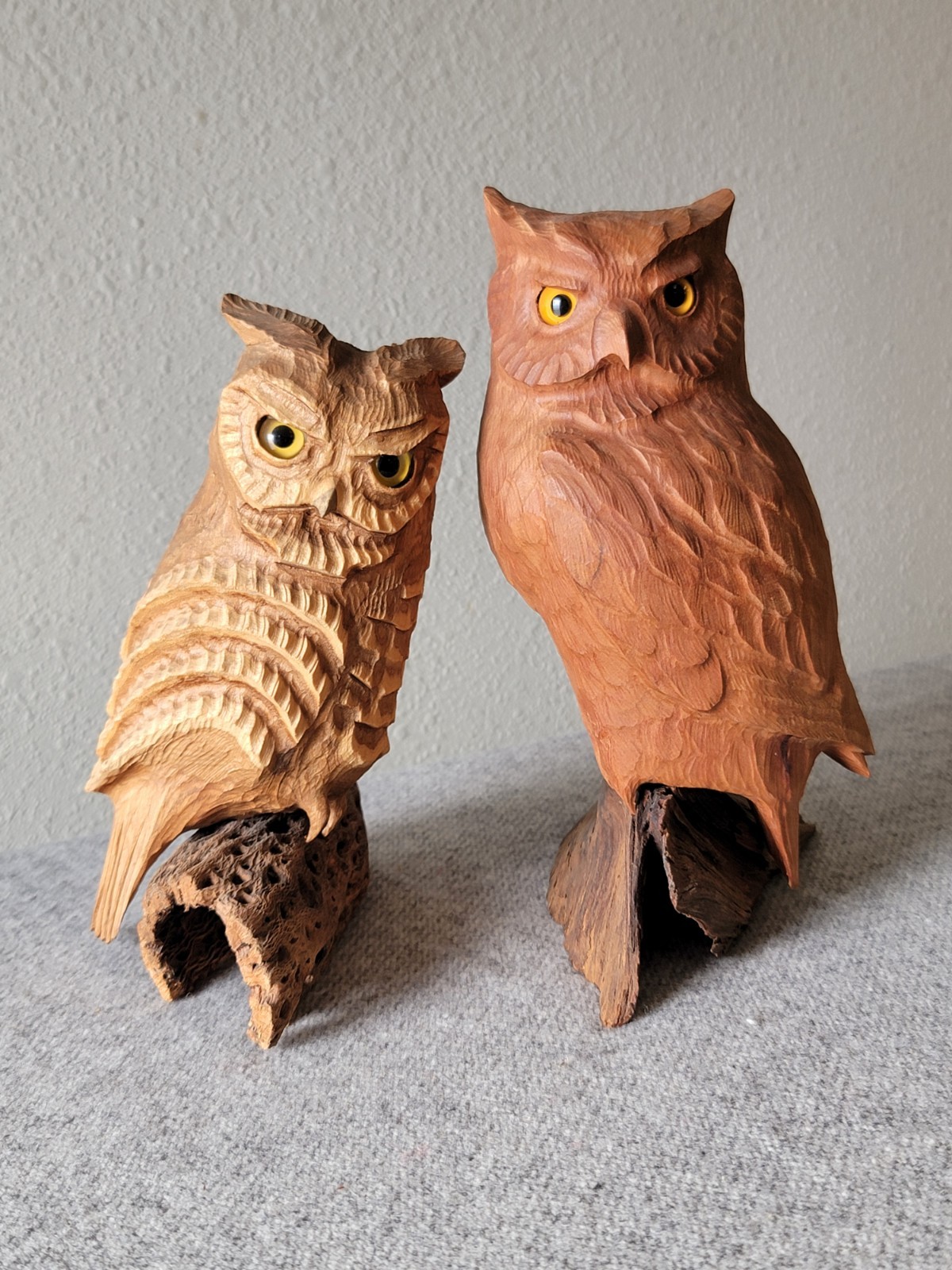 VTG 1989 Artist Carved Wood OWL on Driftwood SCULPTURE by Klingbeil (WI) 8.5″