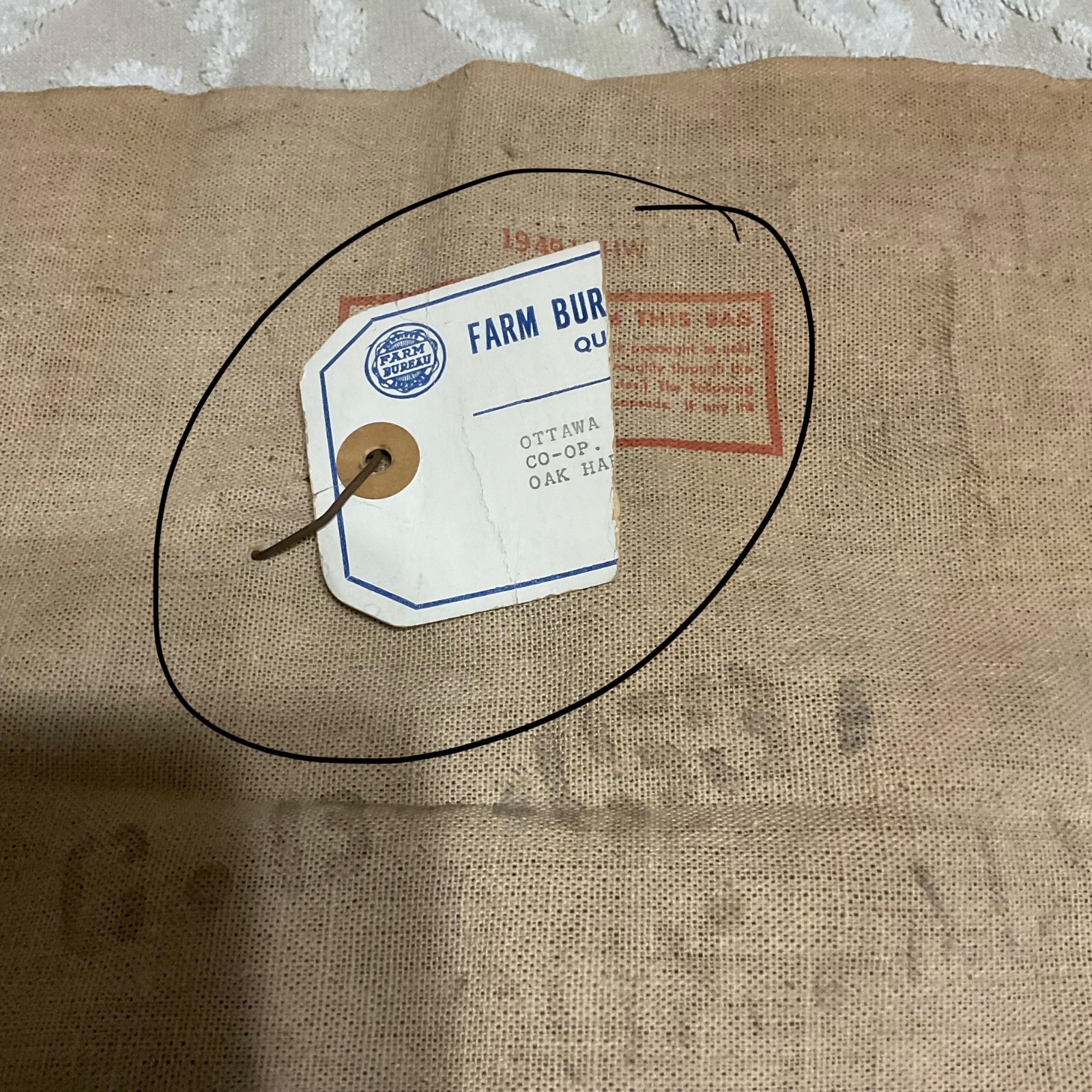 Quality Farm Bureau Products Red and Blue Graphics Cloth Seed Bag (READ) As Seen