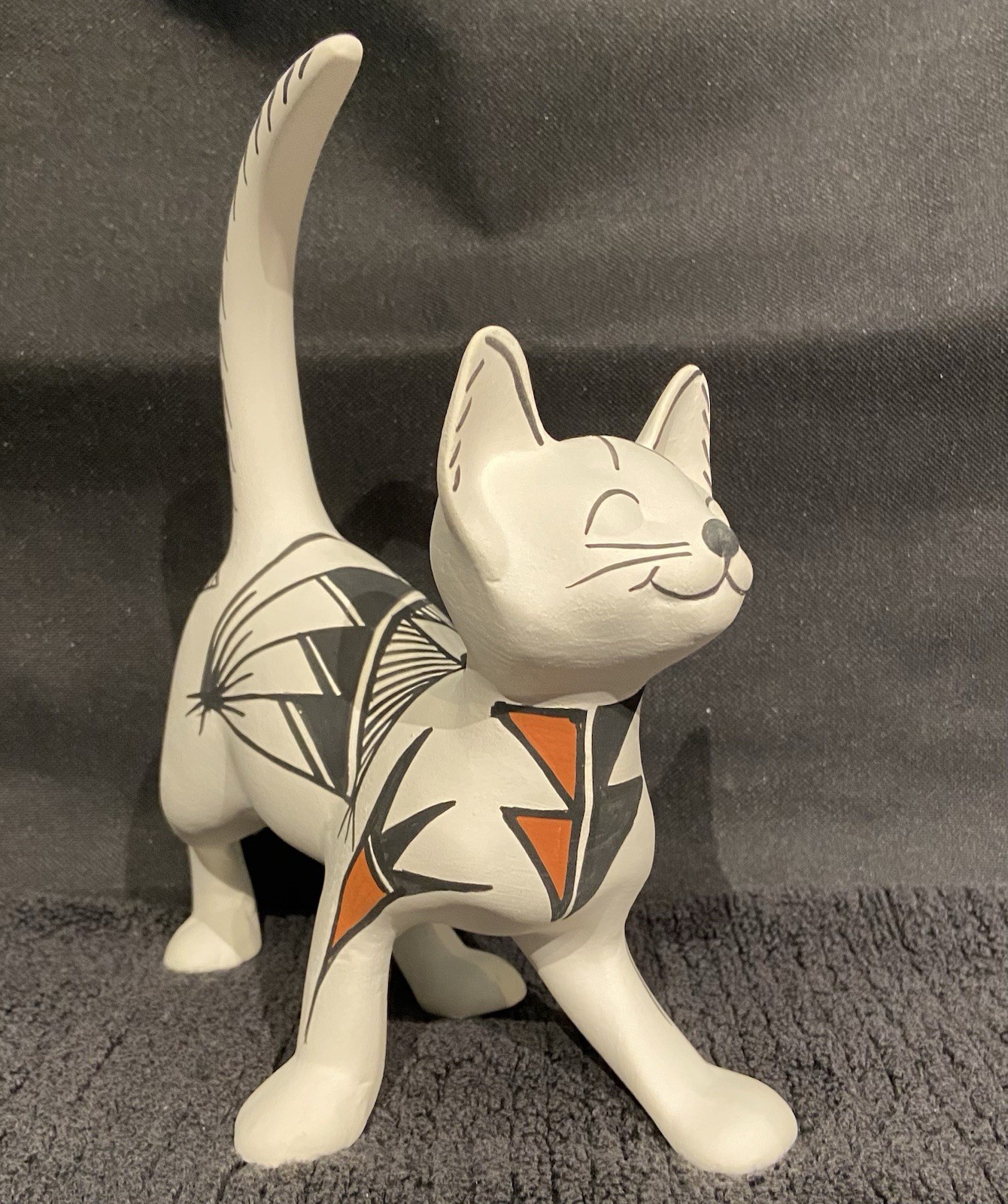 S. Chino Acoma Pueblo Pottery Cat Figure Hand Painted Shirley Chino New Mexico