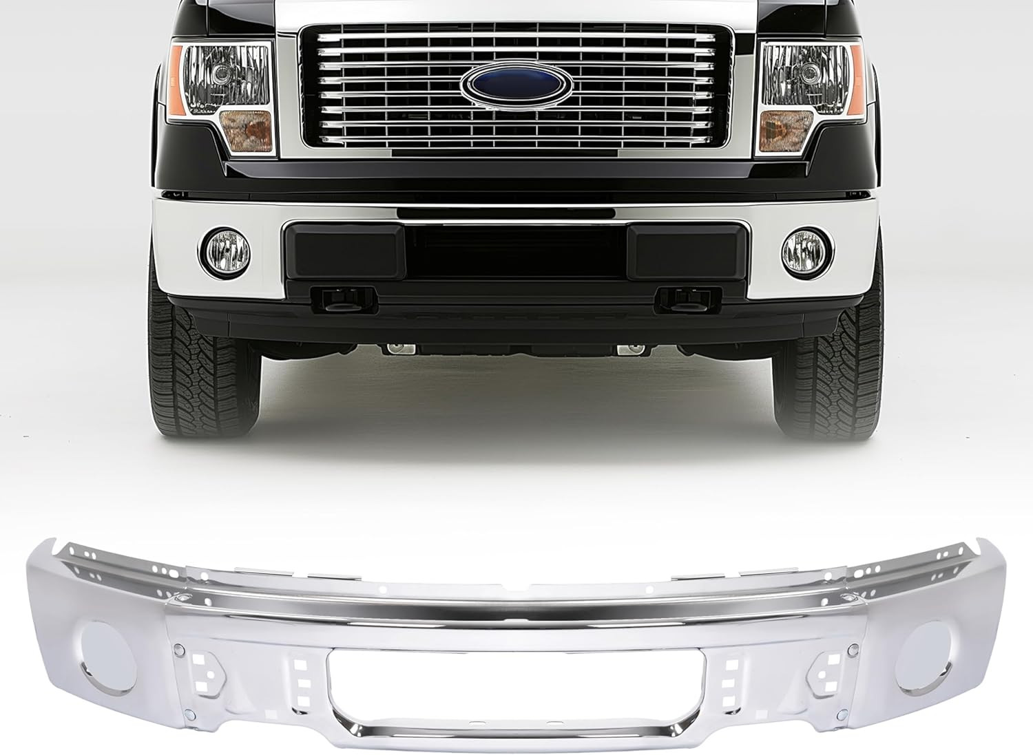 Front Bumper Face Bar Compatible with 2009-2014 Ford F150 F-150 W/O Fog Light Ho