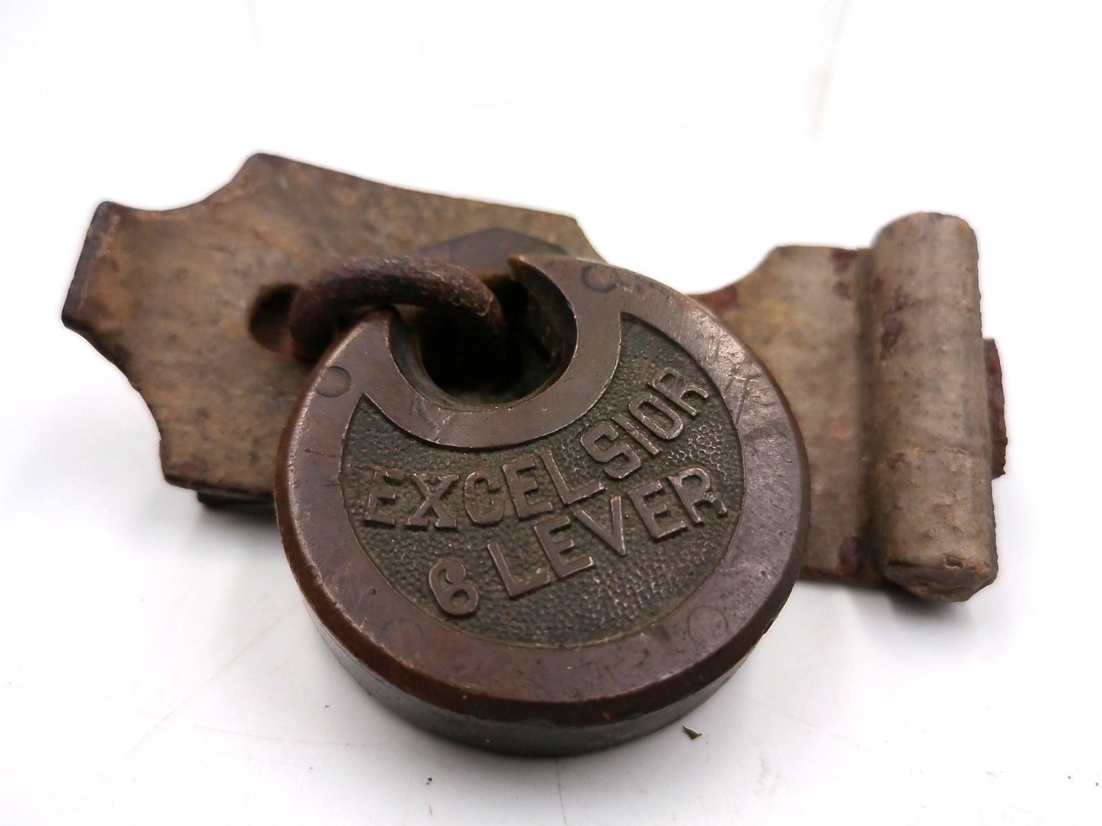 VTG Excelsior 6 Lever Padlock, Locked, No Key, Attached to Hinge