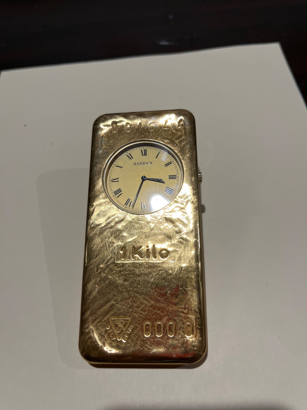 1980s Jean roulet locle golden ingot desk travel clock design in Switzerland