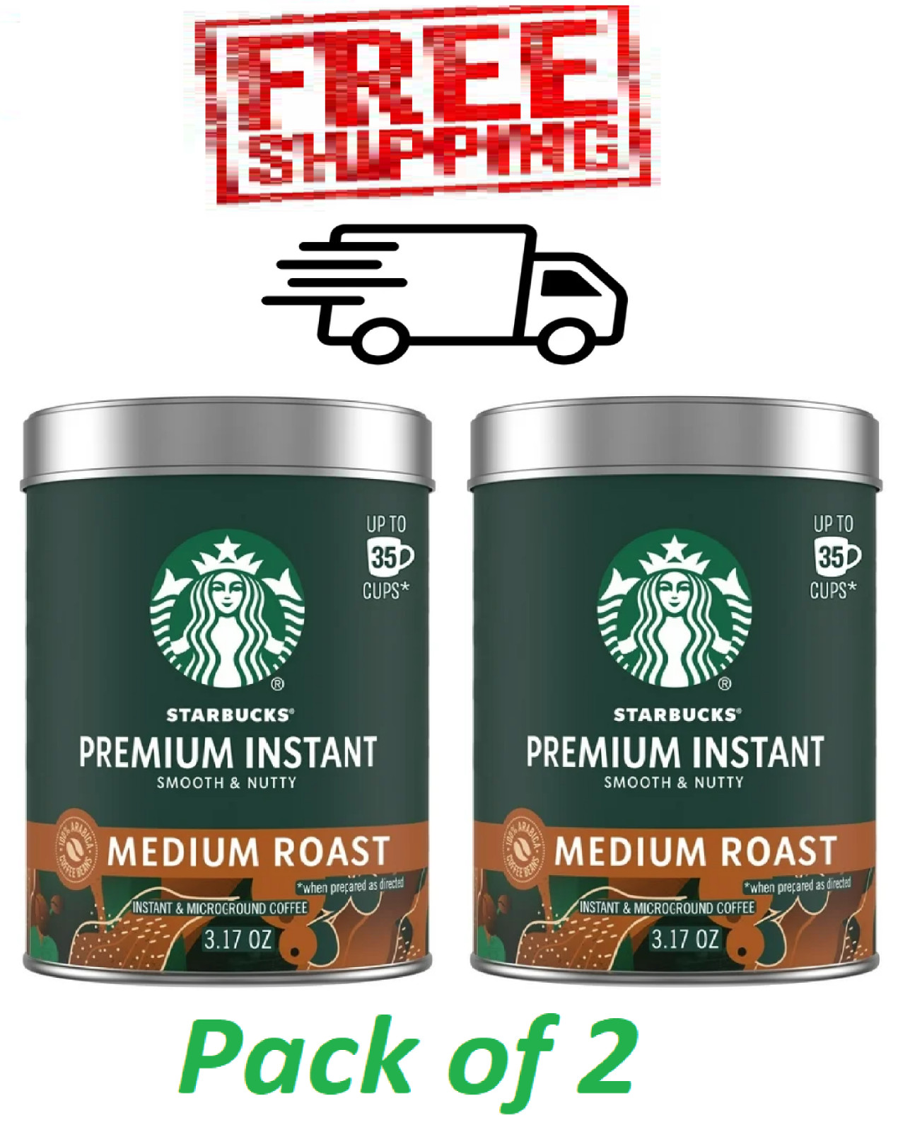 (2 Pack) Starbucks Premium Medium Roast Instant Coffee 3.17 Oz 100% Arabica Rich