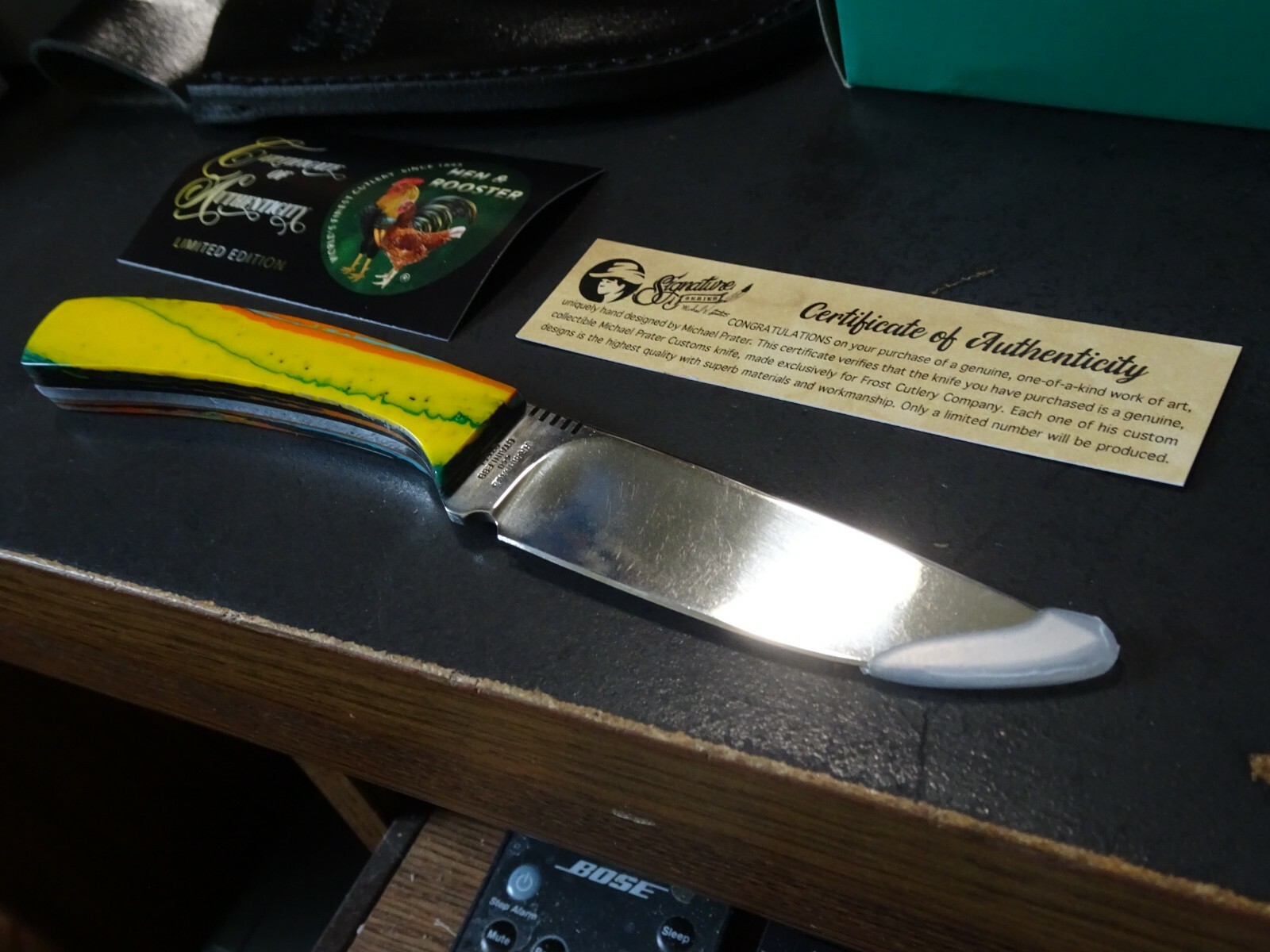 MICHEAL PRATER CUSTOM MP-5019MP/TS 7.25″ O.A H&R FIXED BLADE (TEQUILA SUNRISE)