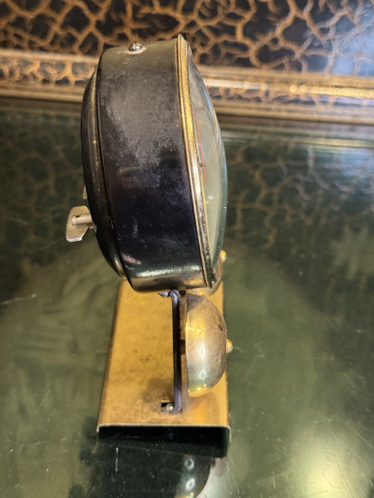 Mechanical Wind-Up Twin Bell Alarm Clock Analog Bim-Bam Gold/Black Metal 70s