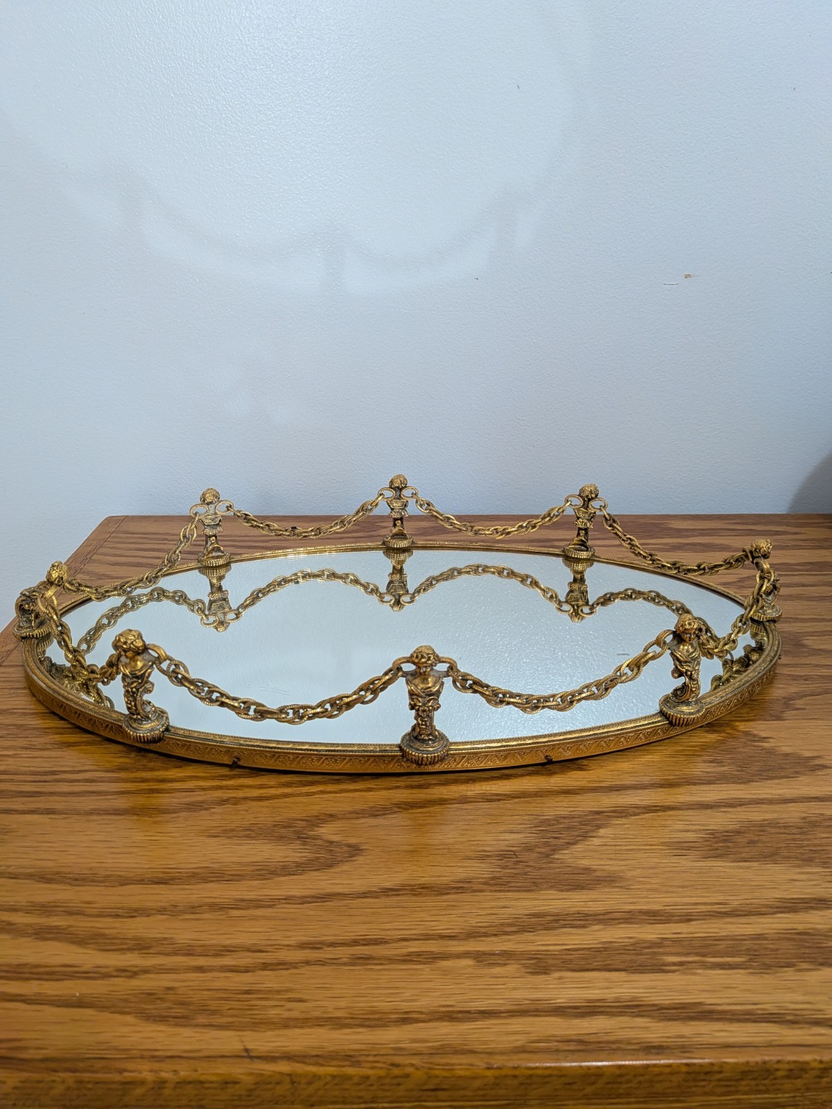 RARE Vintage Stylebuilt Hollywood Regency Maiden Dresser Vanity Mirror Ormolu