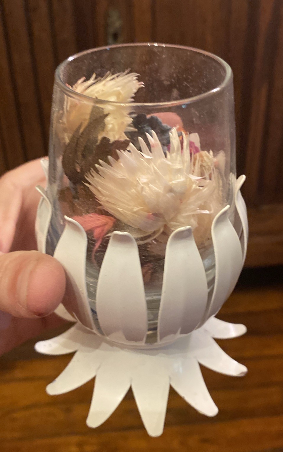Metal Flower Candle Holder Votive With Glass Insert 4″x5″ Rare