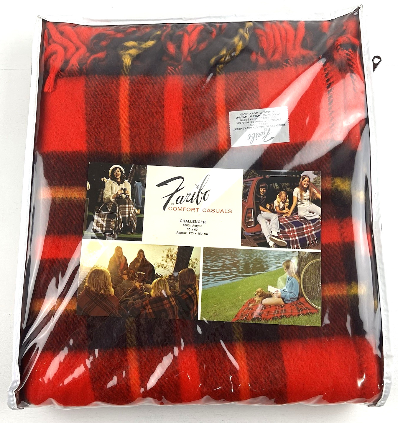 Faribo Comfort Casuals Challenger Throw Stadium 50×60 Red Plaid Fringed VTG NEW