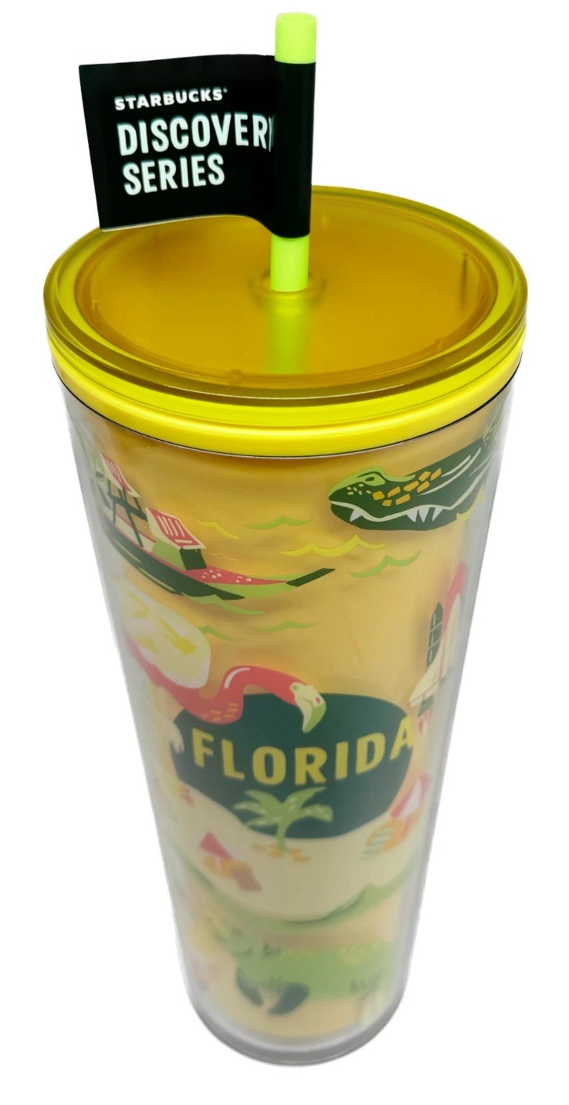Starbucks Florida Discovery 24oz Cold Cup Travel Tumbler With Yellow Lid & Straw