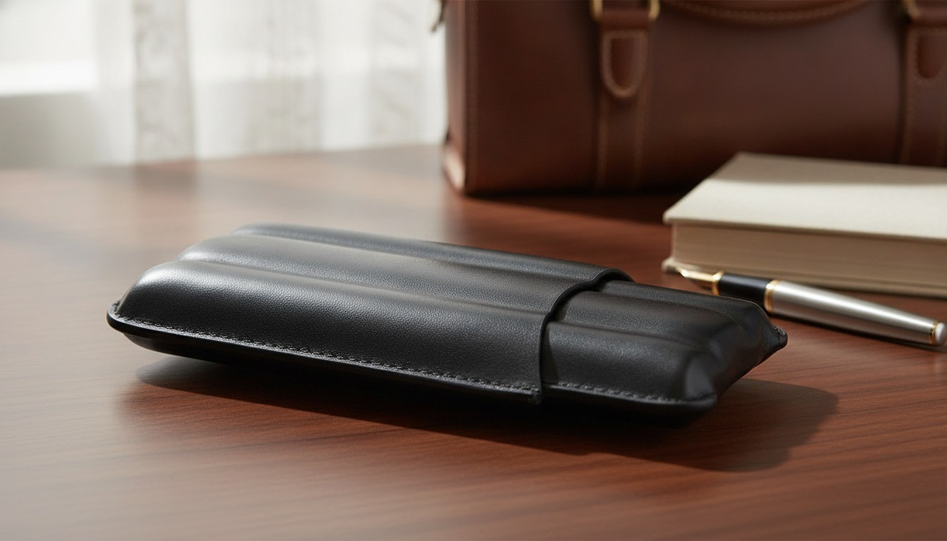 3 Cigar Holder Case, LC3-1, Bonded Leather, Black, Sleeve Style, Travel