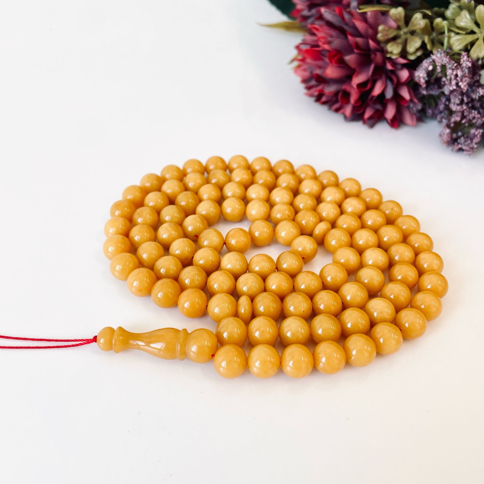 Yellow Baltic Amber Misbaha, 99 Round Beads Natural Amber Tasbih
