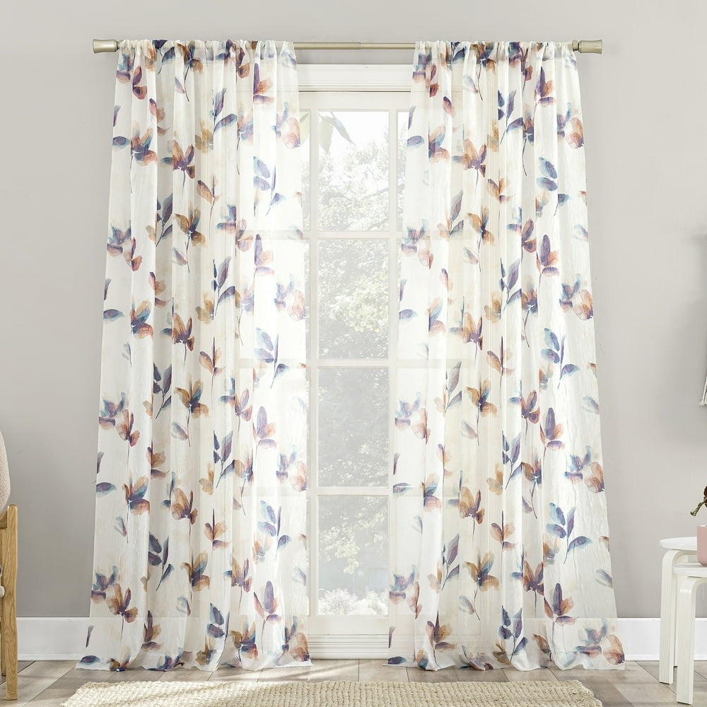 No. 918 Ellie Floral Print Sheer Rod Pocket Curtain Panel 51″x84″ Multicolor
