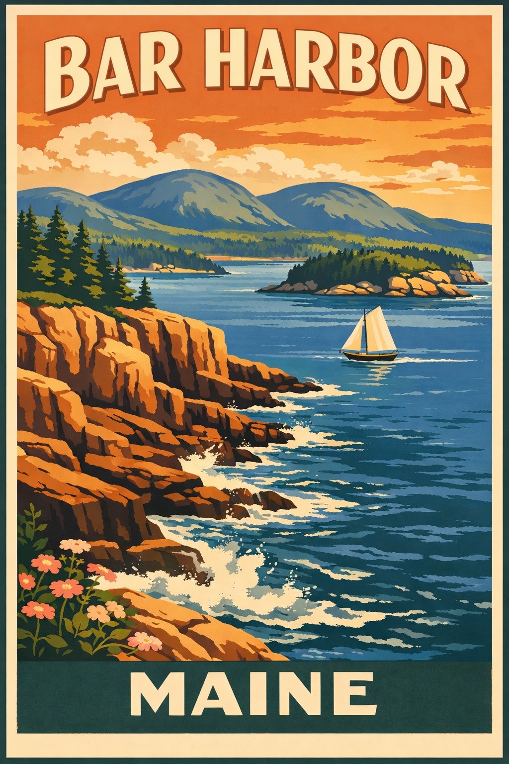 Bar Harbor Maine Poster 🌅 – Coastal Art Print 24×36” – Premium Matte Paper