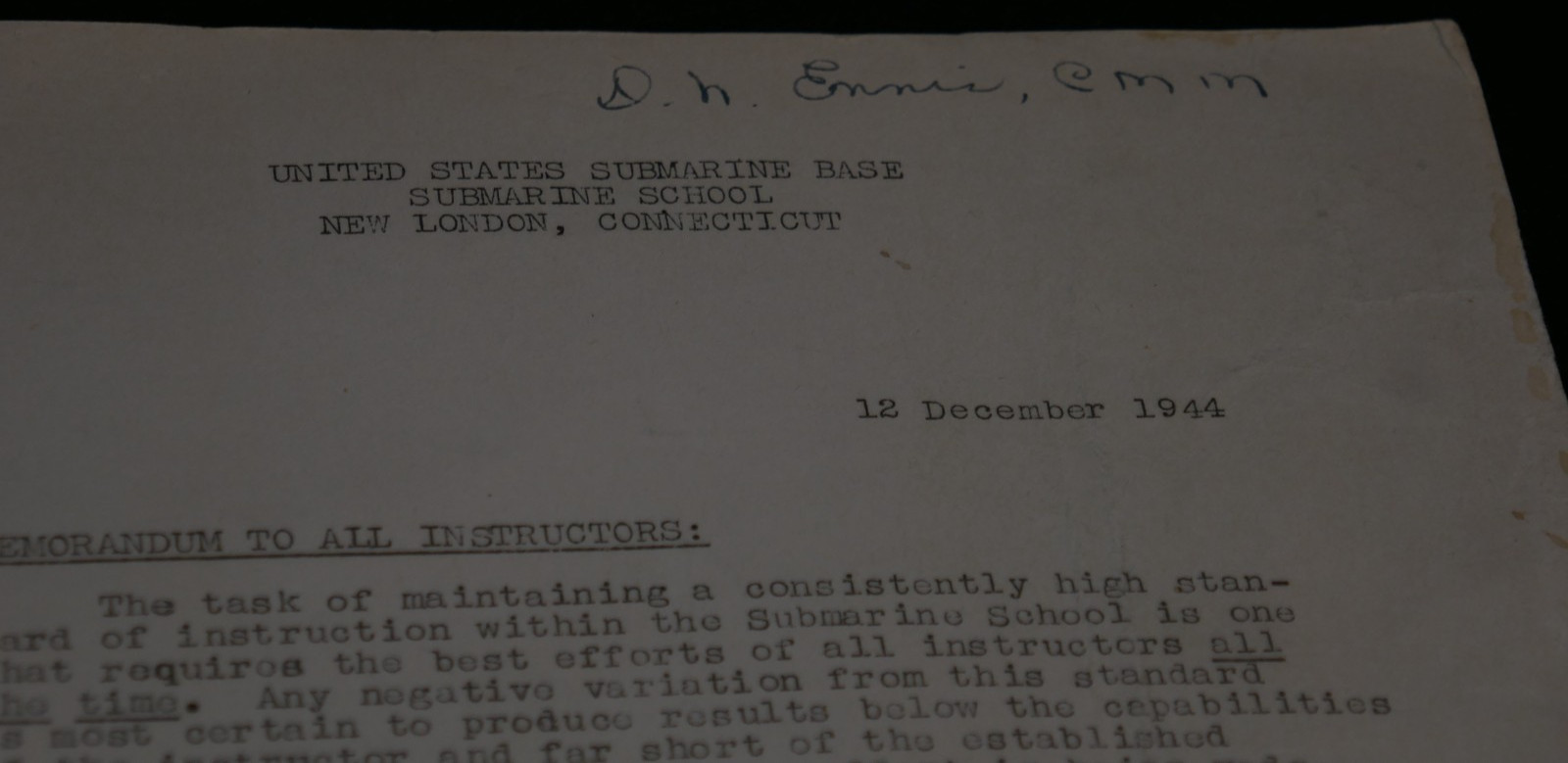 WWII USN Navy Submarine Base Documents ‘CMM David ENNIS’ SS-220 USS Barb Service