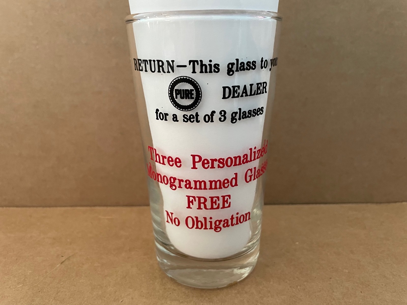 Vintage PURE OIL & GAS Dealer Promo Drinking Glass Gasoline Service Station #12