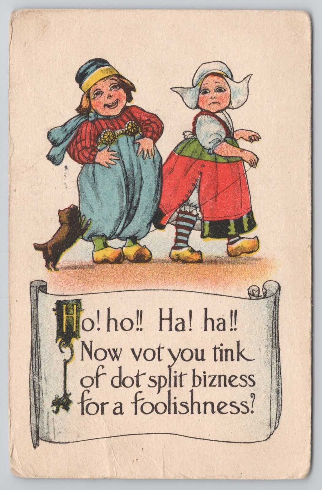 1914 Antique Dutch Novelty Postcard Comic Humor Minneapolis MN Stamp