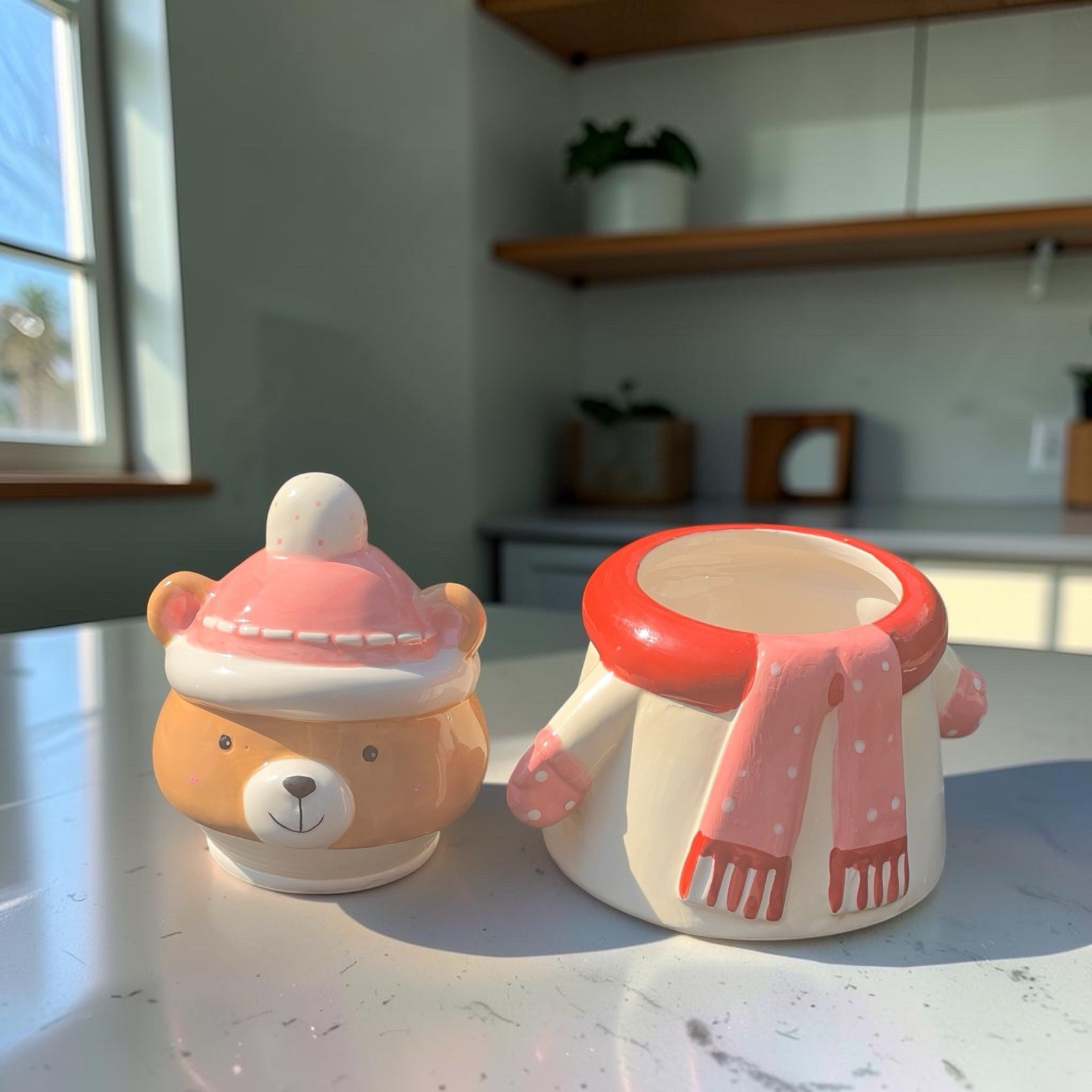 10 Strawberry Street Bear Cookie Jar Christmas Pink Scarf Ceramic Canister