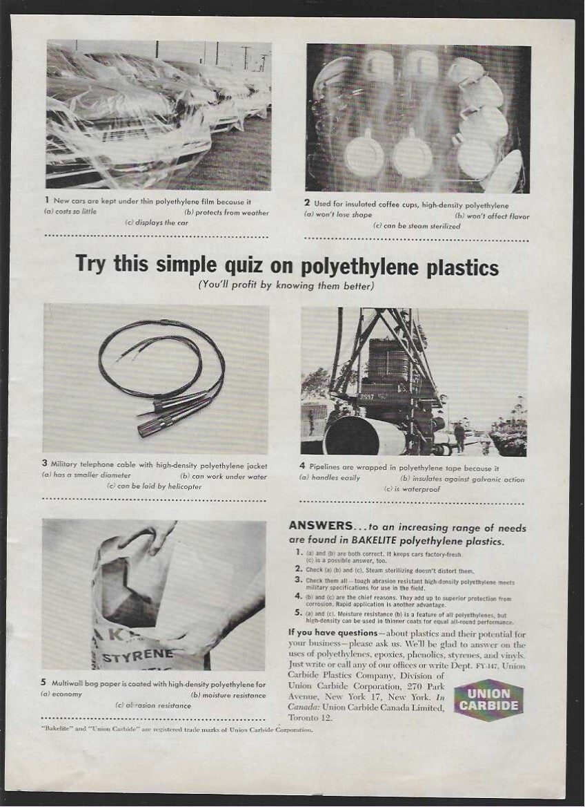 Union Carbide Bakelite Polyethylene Plastics 1960 Vintage Print Ad