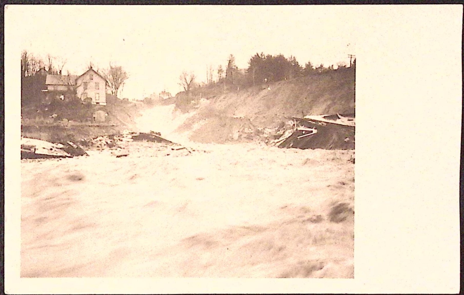 1927 Proctor VT Receding Waters Road to Town Washed Out RPPC